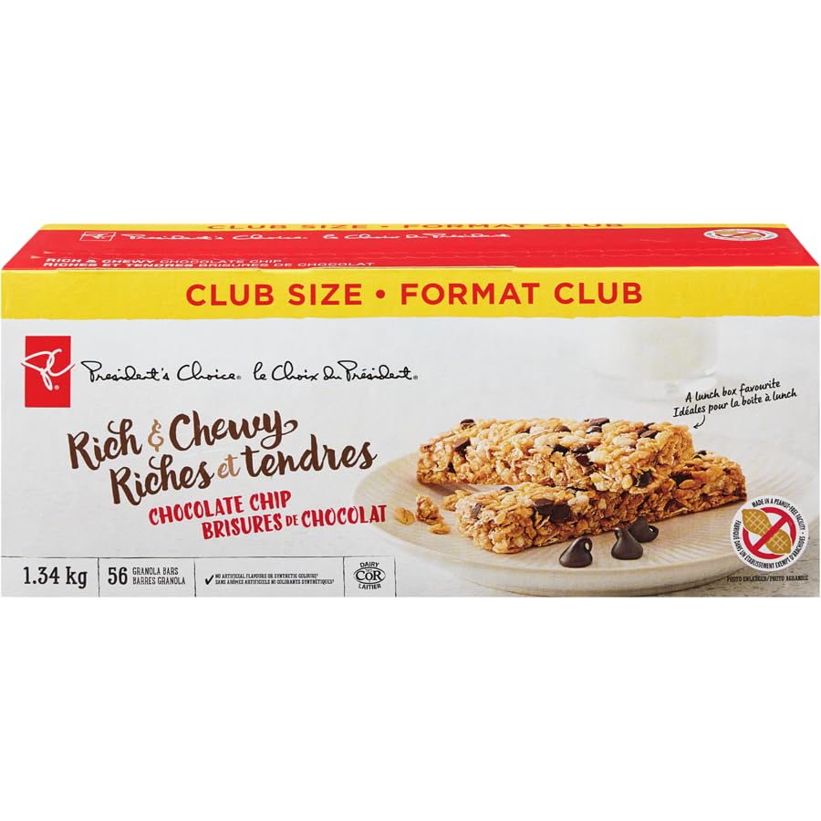Loblaws Inc. President's Choice Rich & Chewy Chocolate Chip Granola Bars, 56 count, 1.34kg/2.9 lbs. Box (Imported from Canada)