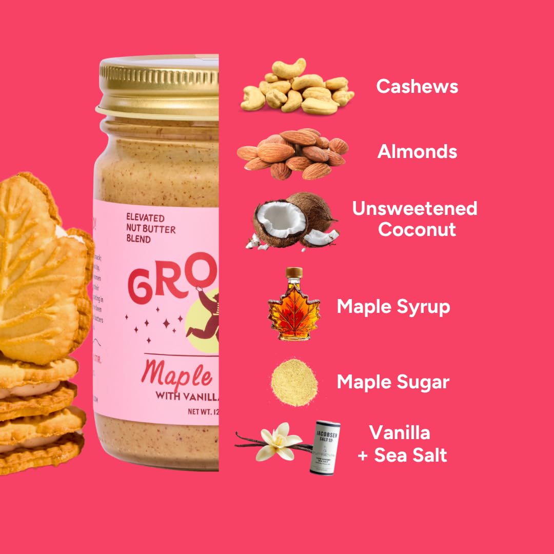 Ground Up Almond & Cashew Nut Butter - Maple Cookie Almond Butter - Peanut-Free, Dairy-Free, Gluten-Free - 1 Jar 12oz