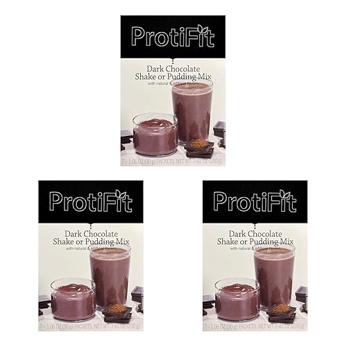 PROTIFIT - High Protein Dark Chocolate Pudding & Shake Mix 3 Pack, 15g Protein, Low Calorie, Low Fat, Low Carb, Aspartame Free, Idea Protein