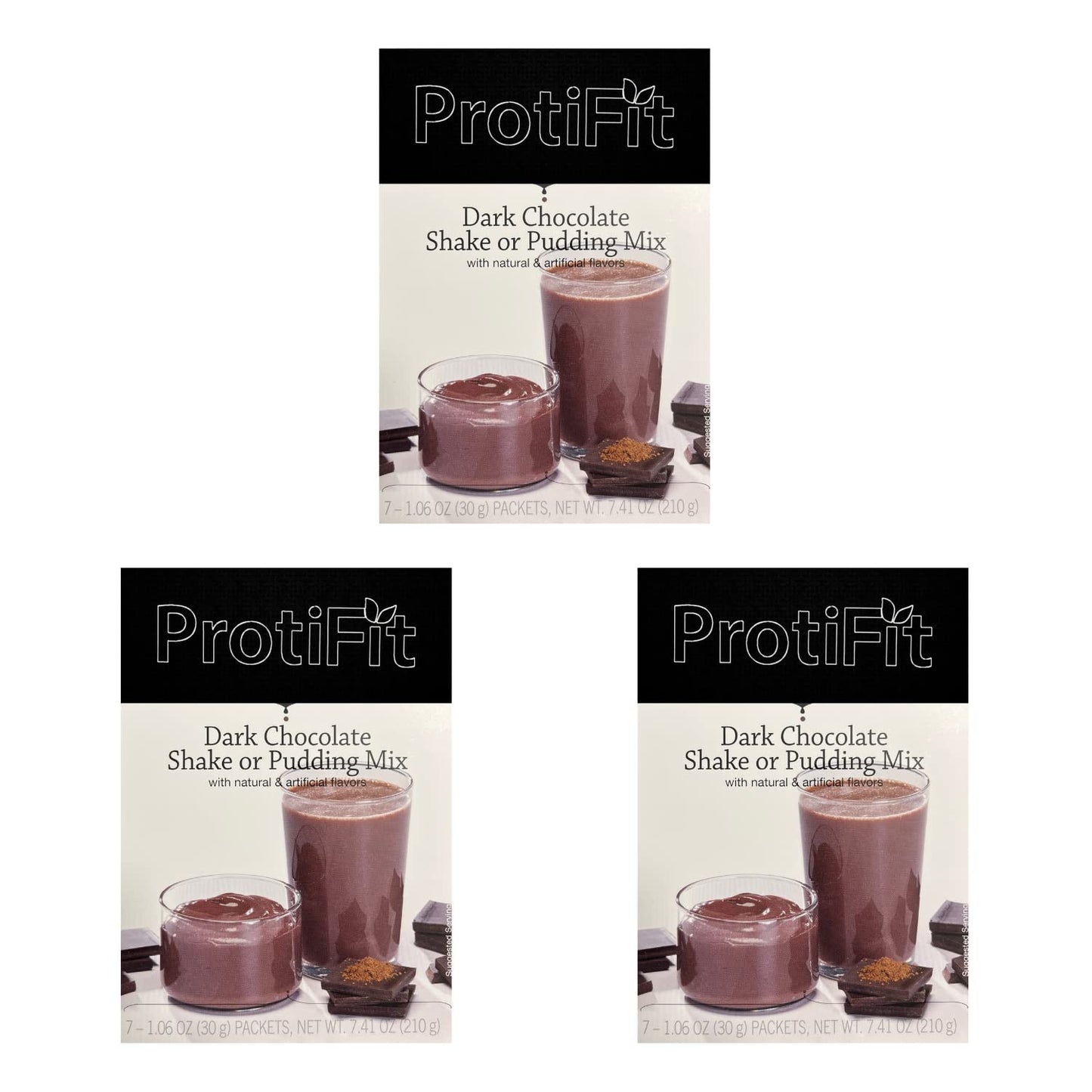 PROTIFIT - High Protein Dark Chocolate Pudding & Shake Mix 3 Pack, 15g Protein, Low Calorie, Low Fat, Low Carb, Aspartame Free, Idea Protein