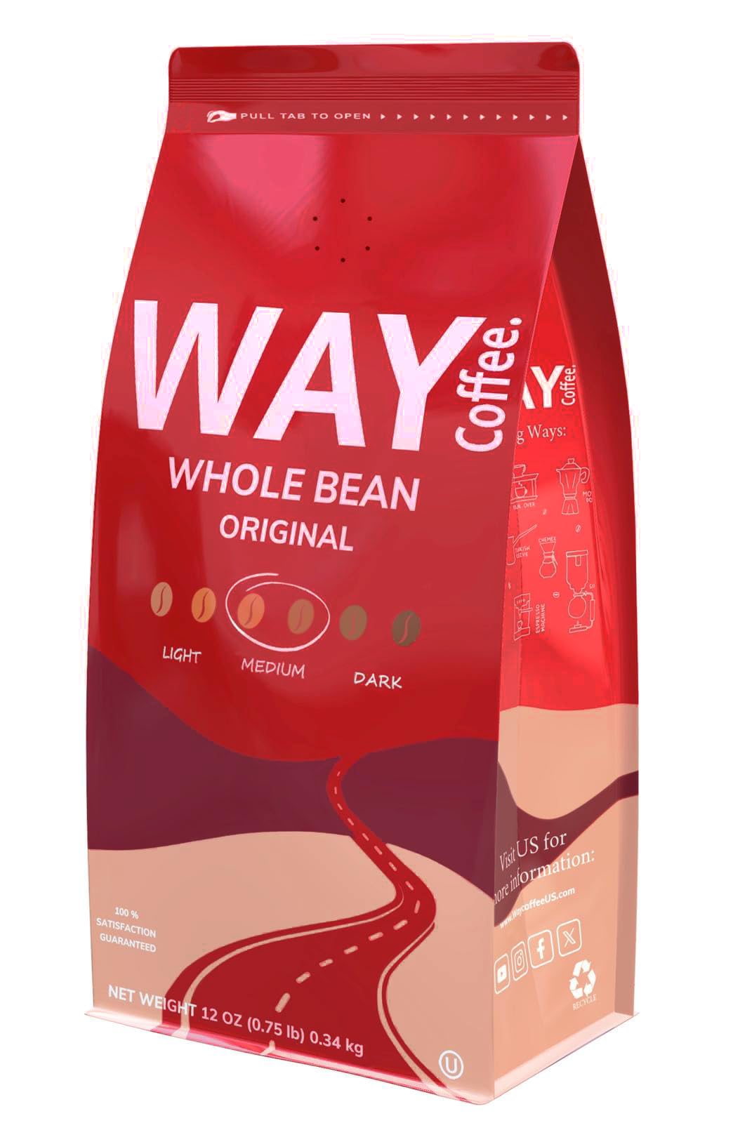 WAY Coffee Medium Roast Whole Bean Coffee - The Original (12 Oz)