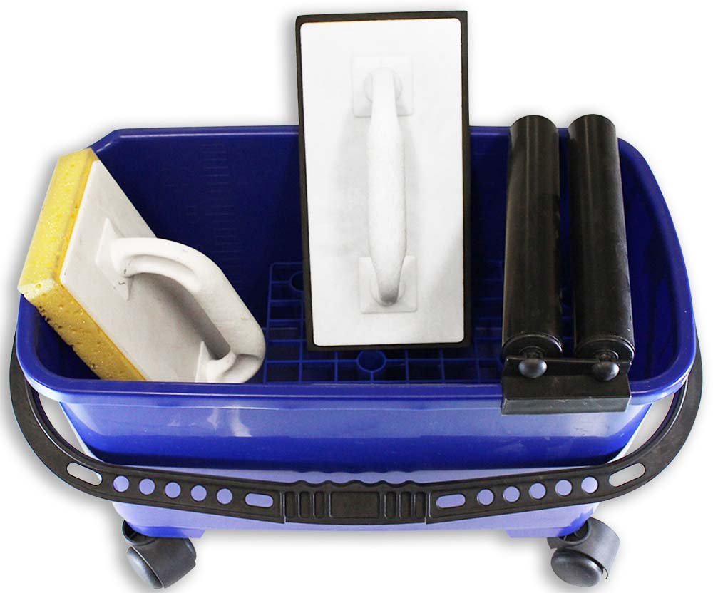 DAB Cleaning Rolling Bucket & Accessories | 19" (48.3 cm) Bucket with Built-in Double Roll Wringer | Includes 12" (30.5 cm) Riser & Water-Resistant