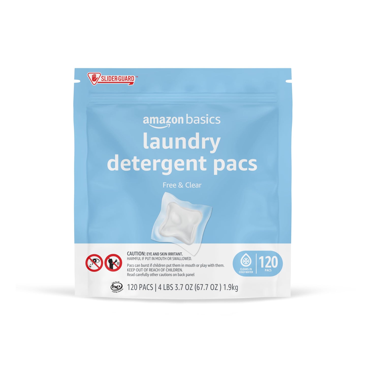 Amazon Basics Laundry Detergent Pacs, Free & Clear, Hypoallergenic, Fragrance Free, HE Compatible, Easy to Use, 120 Count (New Packaging)