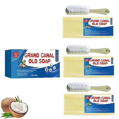 Canal Old Soap with Brush,2024 New Canal Soap Bar for Stains Canal Soap Bar Stain, Remover Easily Remove Stains from Clothes Grand Canal Soap