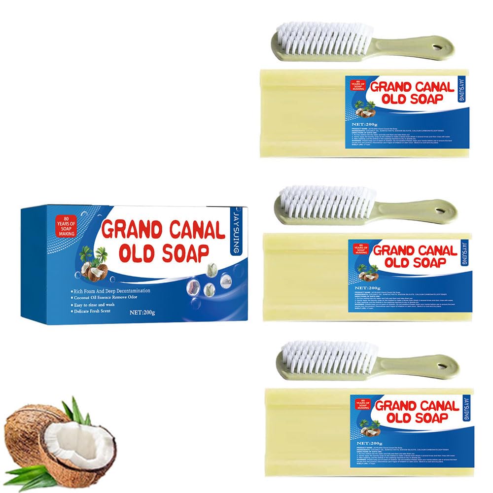 Canal Old Soap with Brush,2024 New Canal Soap Bar for Stains Canal Soap Bar Stain, Remover Easily Remove Stains from Clothes Grand Canal Soap