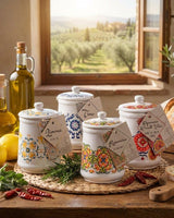 Dried Whole hot Chili Peppers in Italian Handmade Ceramic Jar, Herb, Spice & Seasoning Gifts, ARTIGIANI DEI SAPORI, Product of Italy, Net Weight 0.7