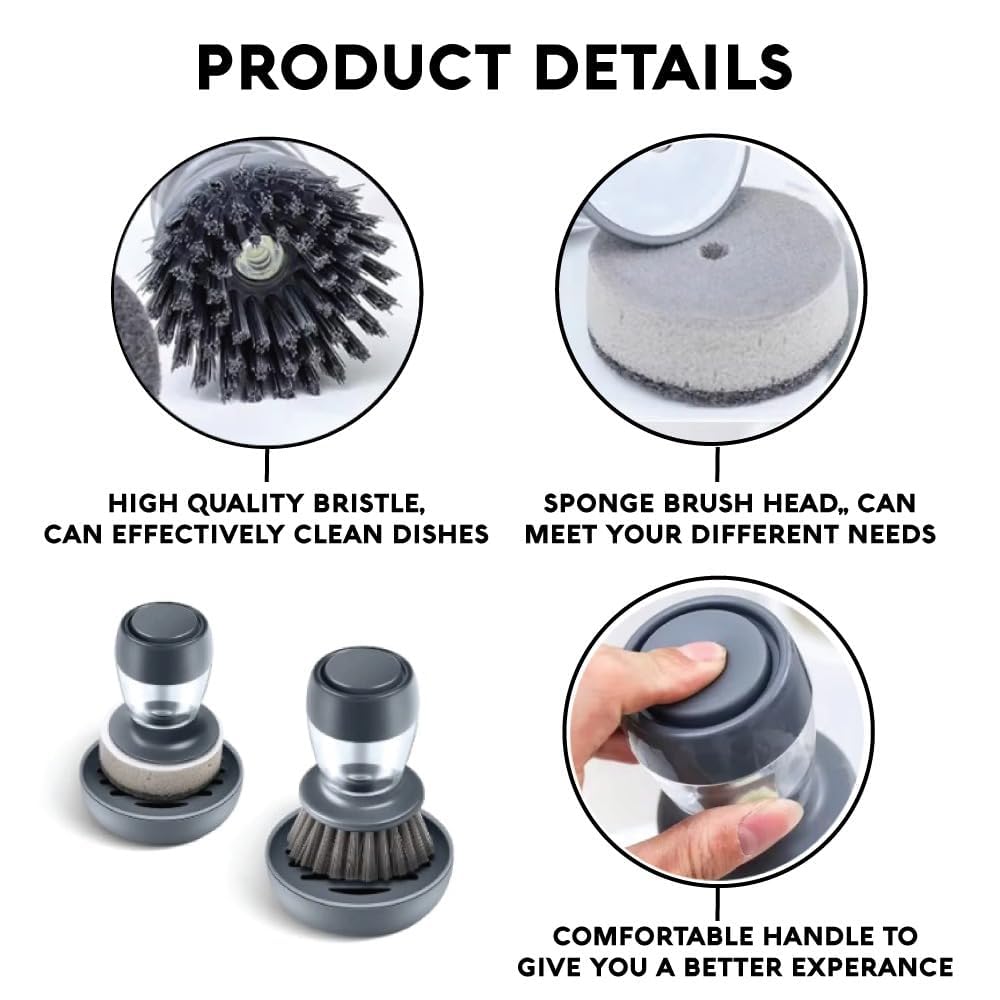 Dish Scrubber with Soap Dispenser - Multi-Purpose Kitchen Brush for Dish, Pot, Pan, and Sink Cleaning - Holder Included