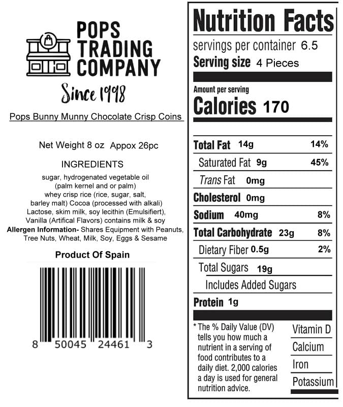 POPS TRADING COMPANY Since 1998 Bunny Munny Chocolate Crisp Coins 8 ounces (26pc)