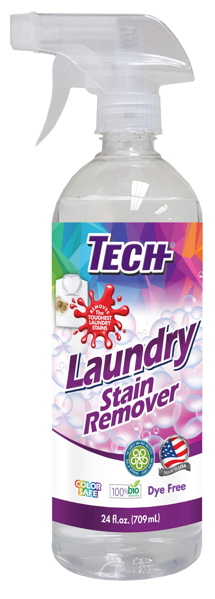 TECH Laundry Stain Remover Spray - Color Safe, Effective Clothes Stain Remover (24 OZ)