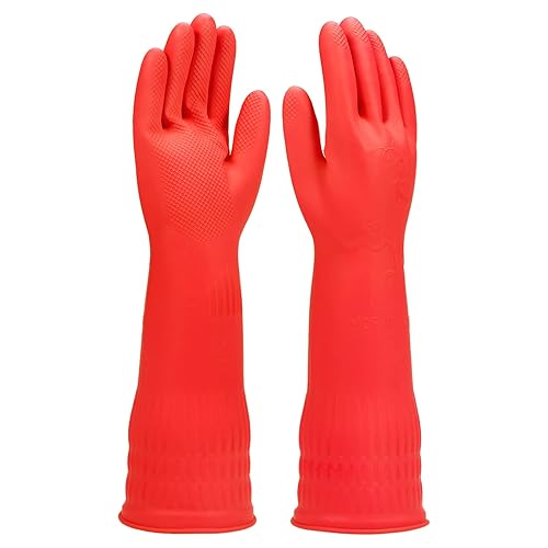 IUCGE Rubber cleaning gloves 1 Pairs for kitchen,Cotton Lining,Dishwashing gloves long with lined,Reuseable.(Small)