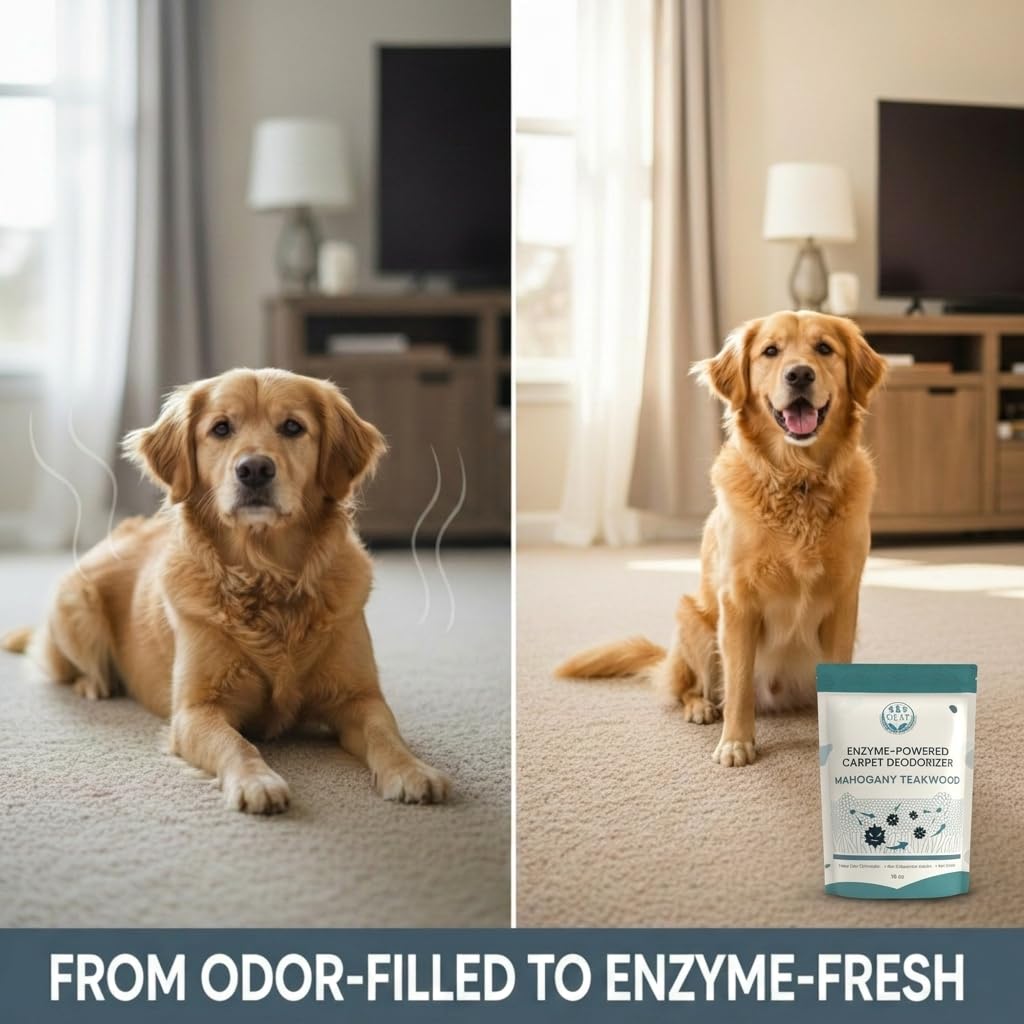 GLAT Group Enzyme-Powered Carpet Deodorizer (Powder) - Mahogany Teakwood | Natural Pet Odor Eliminator | Bio-Enzymatic Formula, Premium Performance