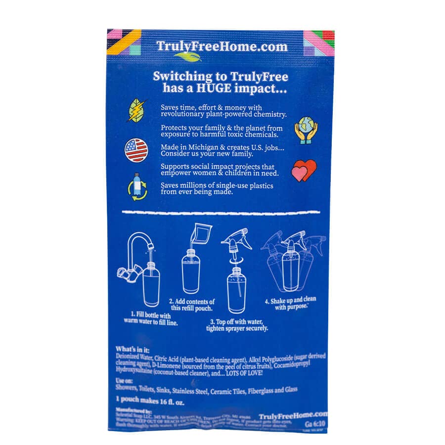Truly Free All Natural Non-Toxic Bathroom Cleaner Spray Kit, Organic Bath & Tile Cleaning Solution for Toilet, Sink, Tub & Shower, 16 oz Reusable