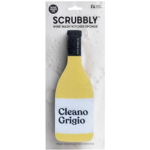 Scrubbly Cleano Grigio Kitchen & Household Cleaning Sponge in Yellow, Gift for The Tidy Wine Lover