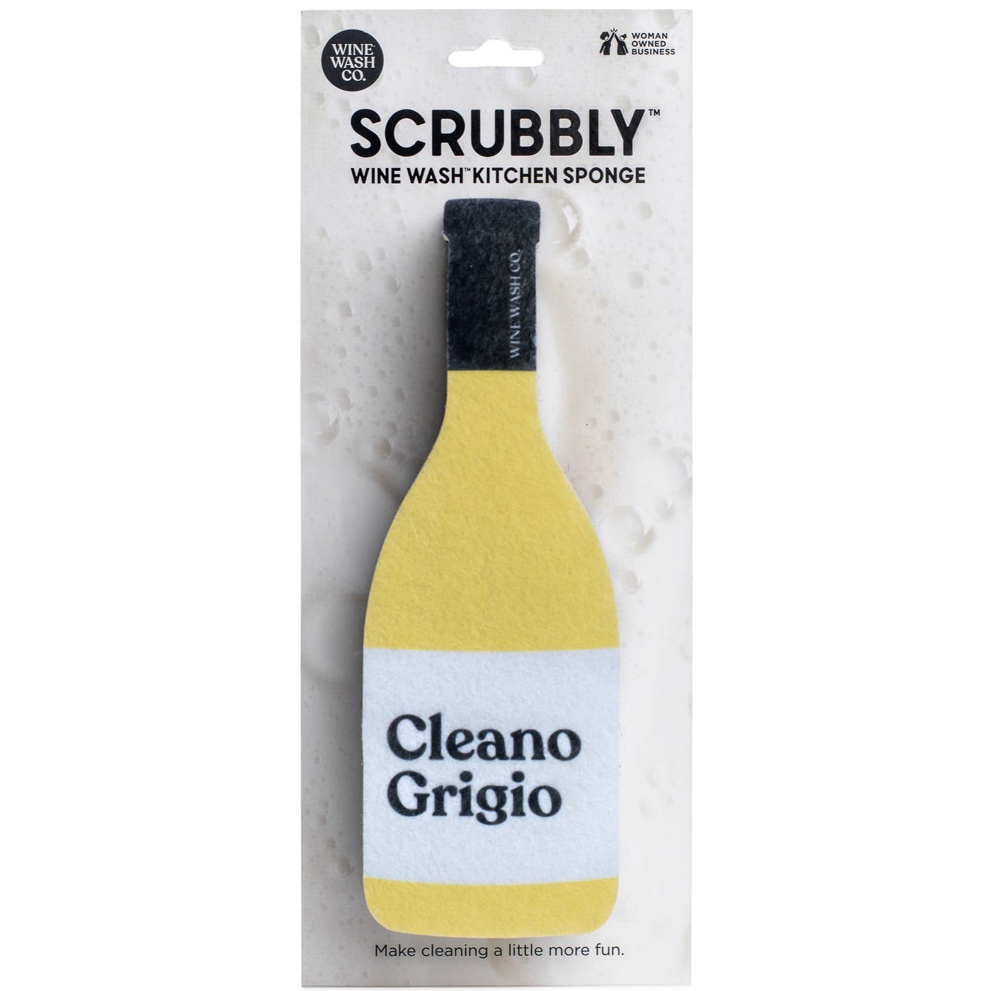 Scrubbly Cleano Grigio Kitchen & Household Cleaning Sponge in Yellow, Gift for The Tidy Wine Lover