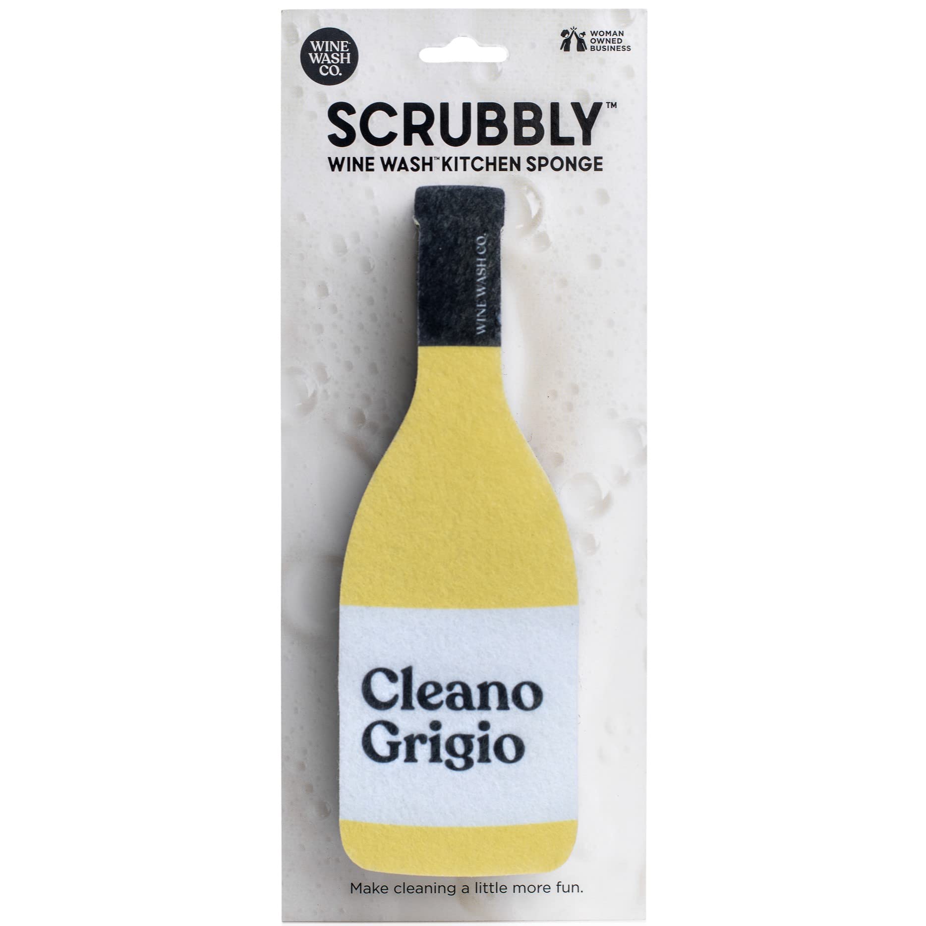 Scrubbly Cleano Grigio Kitchen & Household Cleaning Sponge in Yellow, Gift for The Tidy Wine Lover
