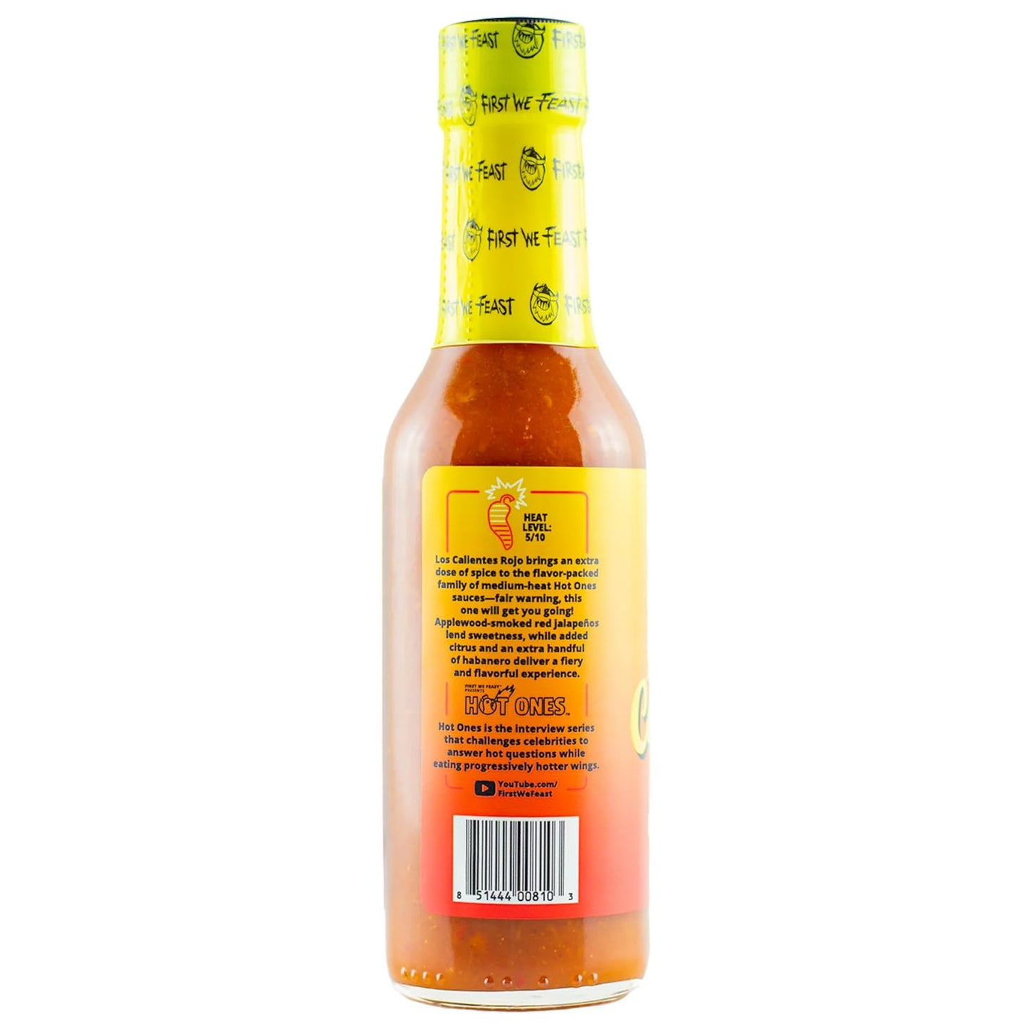 Hot Ones Los Calientes Rojo Hot Sauce Made With Natural Ingredients & Spicy Flavors From Smoked Red Jalapeno, Habenaro & Apricot, 5 fl oz Bottle