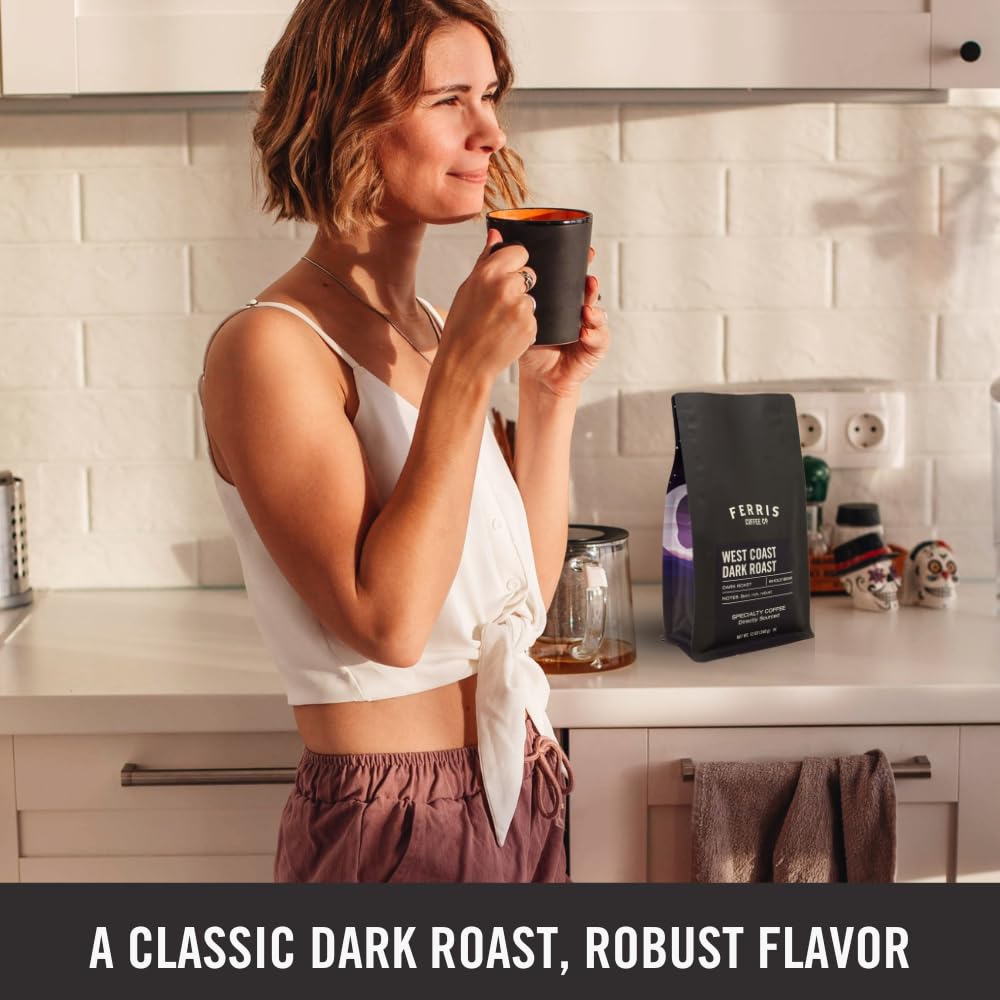 Ferris Coffee & Nut Co. West Coast Blend Gourmet Dark Roast Coffee Beans - Specialty Roasted Whole Bean Coffee for Espresso, French Press, Drip