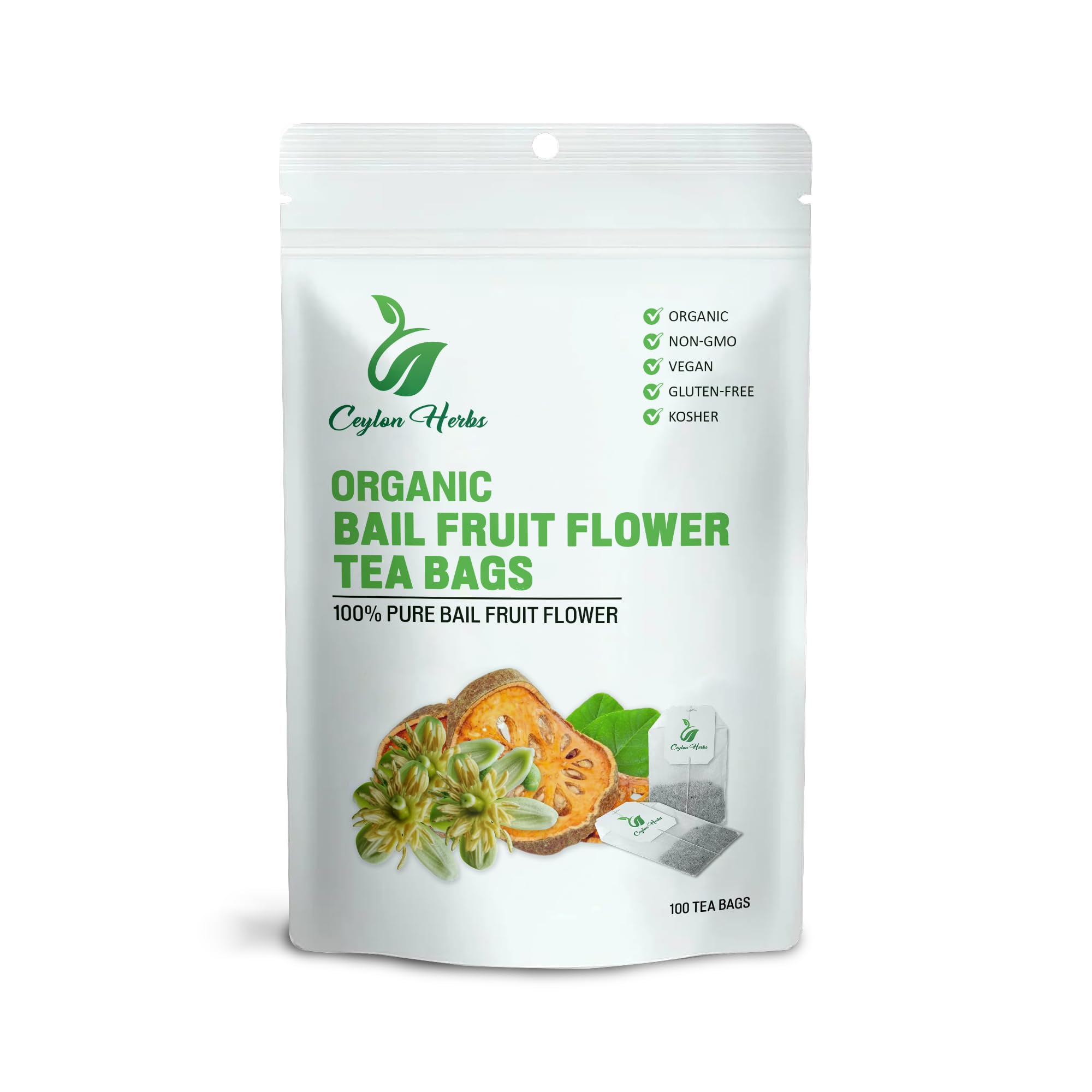 Bael Fruit Flower Tea Bags - 100% Pure, Organic, Wild-Crafted Herbal Tea for a Refreshing, Fruity Brew