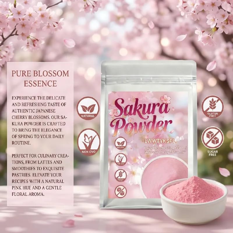Organic Sakura Powder - Premium Cherry Blossom Powder for Baking, Lattes, Smoothies & Ice Cream - Natural Pink Food Coloring, Caffeine-Free Matcha