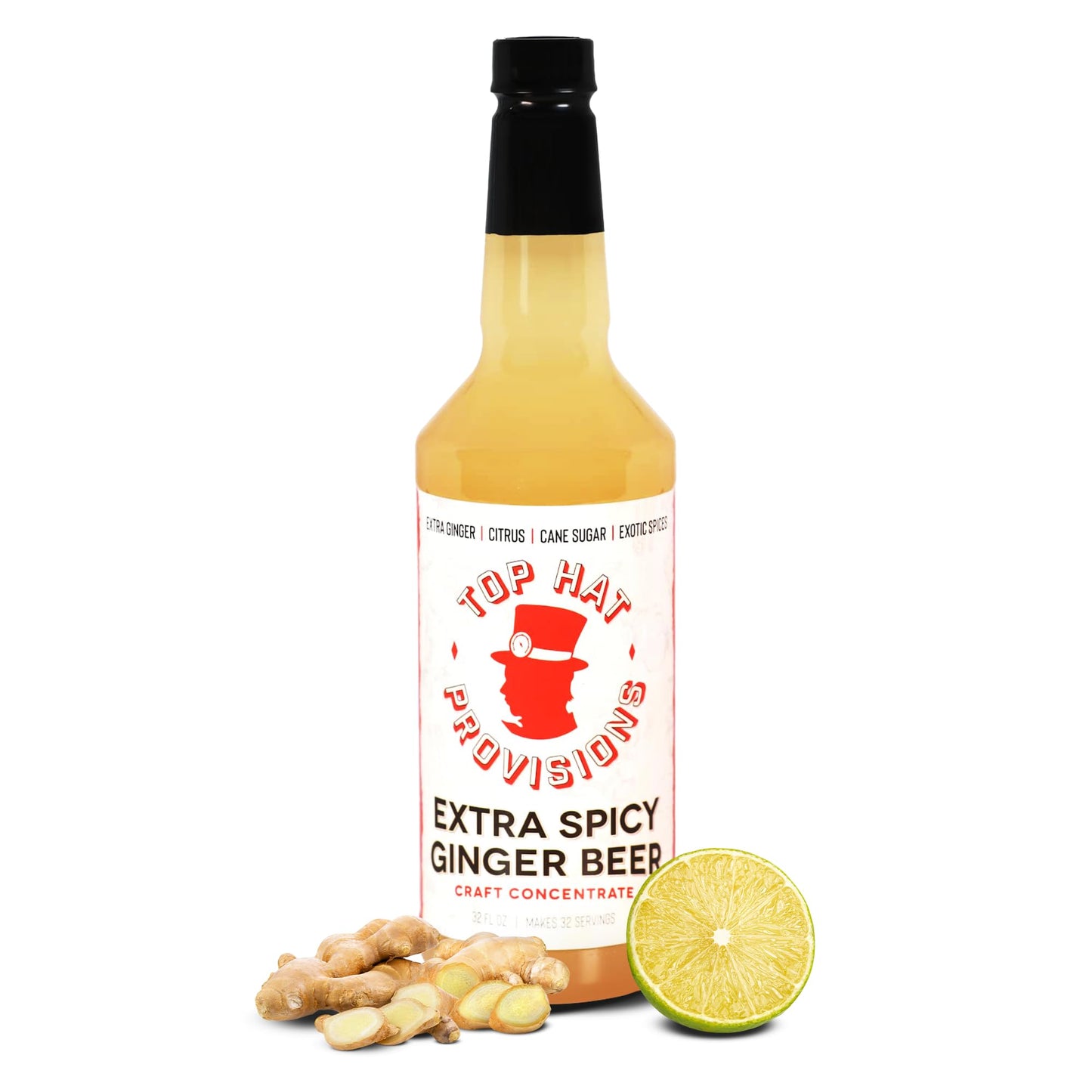 Top Hat Extra Spicy Ginger Beer Syrup - Spicy Ginger Syrup for Soda Makers - Makes 32 Craft Sodas, Mules, Cocktails, Mocktails - Compatible