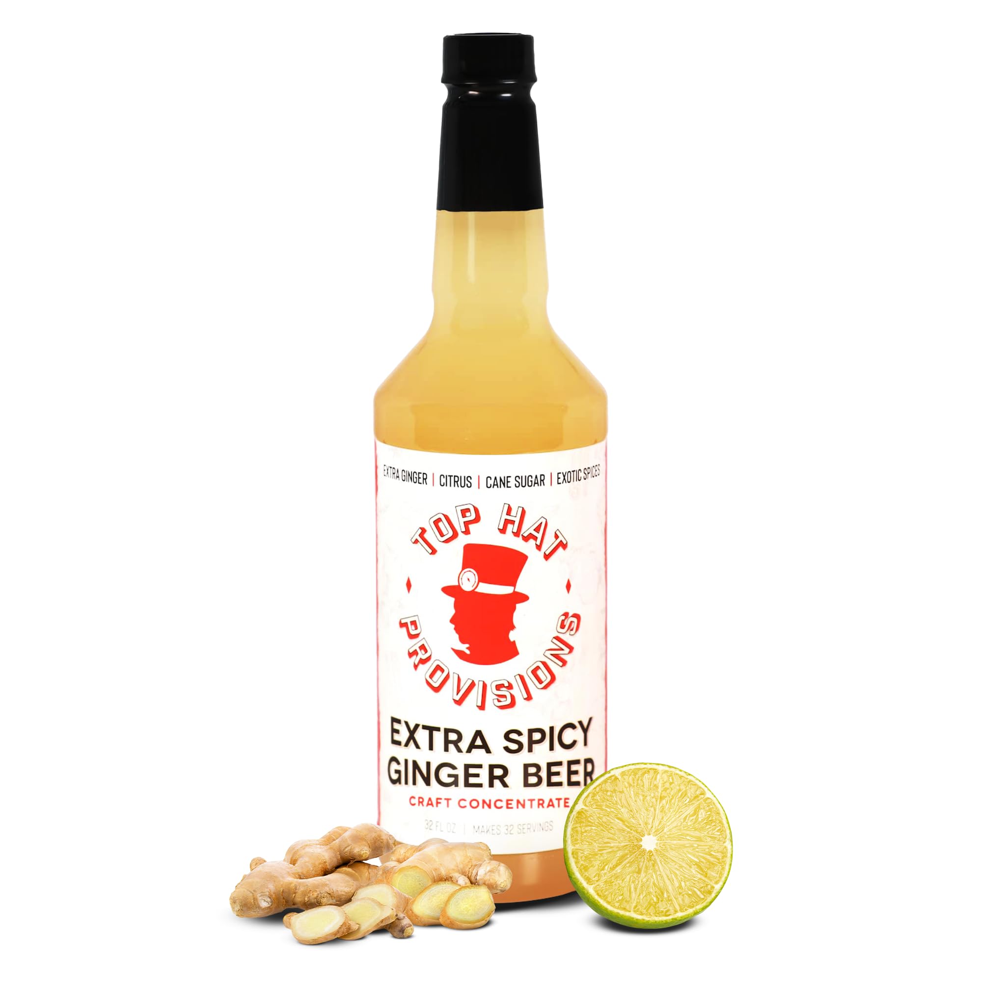 Top Hat Extra Spicy Ginger Beer Syrup - Spicy Ginger Syrup for Soda Makers - Makes 32 Craft Sodas, Mules, Cocktails, Mocktails - Compatible