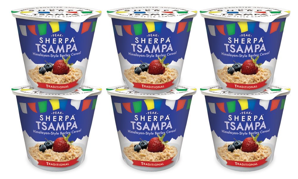 Peak Sherpa Traditional Tsampa Cereal Cup, 6 Cereal Cups, Ready to Eat, Certified Organic, Sprouted & Roasted Whole Grain Barley Cereal