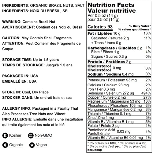 Food to Live Organic Dry Roasted Brazil Nuts with Himalayan Salt, 1 Pound Non-GMO, Oven Roasted, Lightly Salted, No Oil Added, Whole. Vegan, Kosher