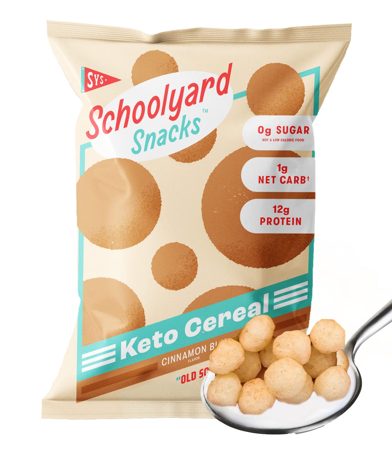 Schoolyard Snacks Keto Cereal - Cinnamon Bun |12g Protein, Low Carb, Low Sugar, Low Calories | Gluten-Free, Grain-Free, Keto-Friendly | Healthy