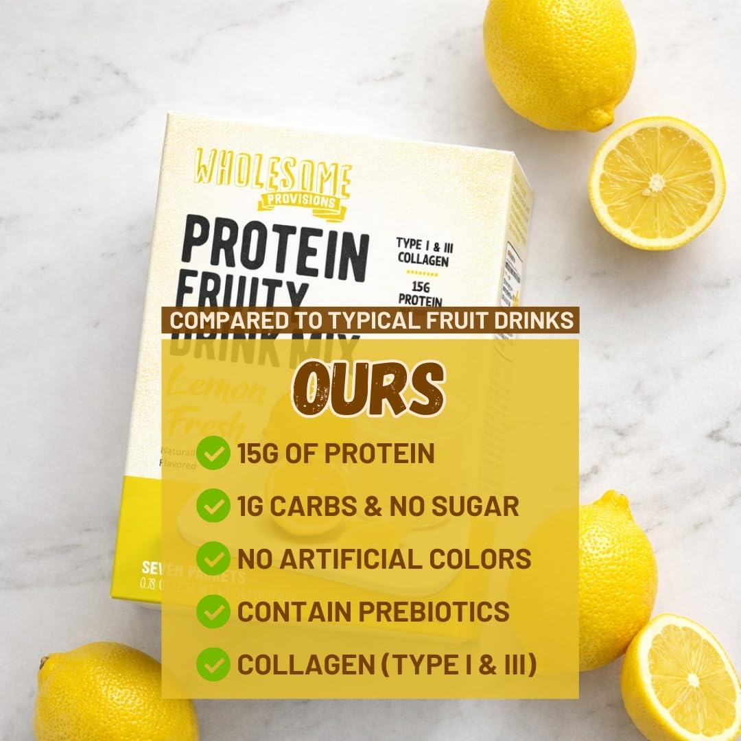 Protein Fruit Drink Mix, 15g Clear Protein, Low Sugar, Collagen + Prebiotics, No Artificial Colors or Dyes, Refreshing by Wholesome Provisions (Pack