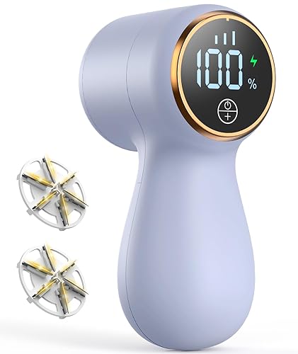 Rechargeable Fabric Shaver Lint Remover, Sweater Shaver with 3-Speed Control, LED Display Clothes Shaver, 6-Leaf Stainless Steel Blades, Suitable