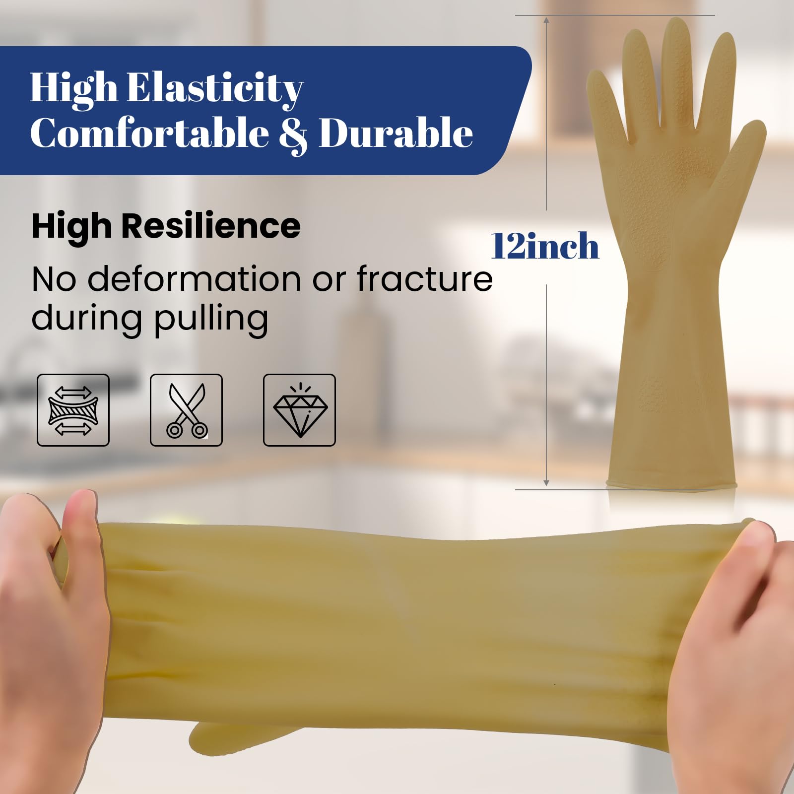 Reusable Kitchen Dishwashing Gloves - 3 Pairs Rubber Household Cleaning Gloves, Flexible and Durable & Non-slip Cleaning Gloves, Great for Kitchen