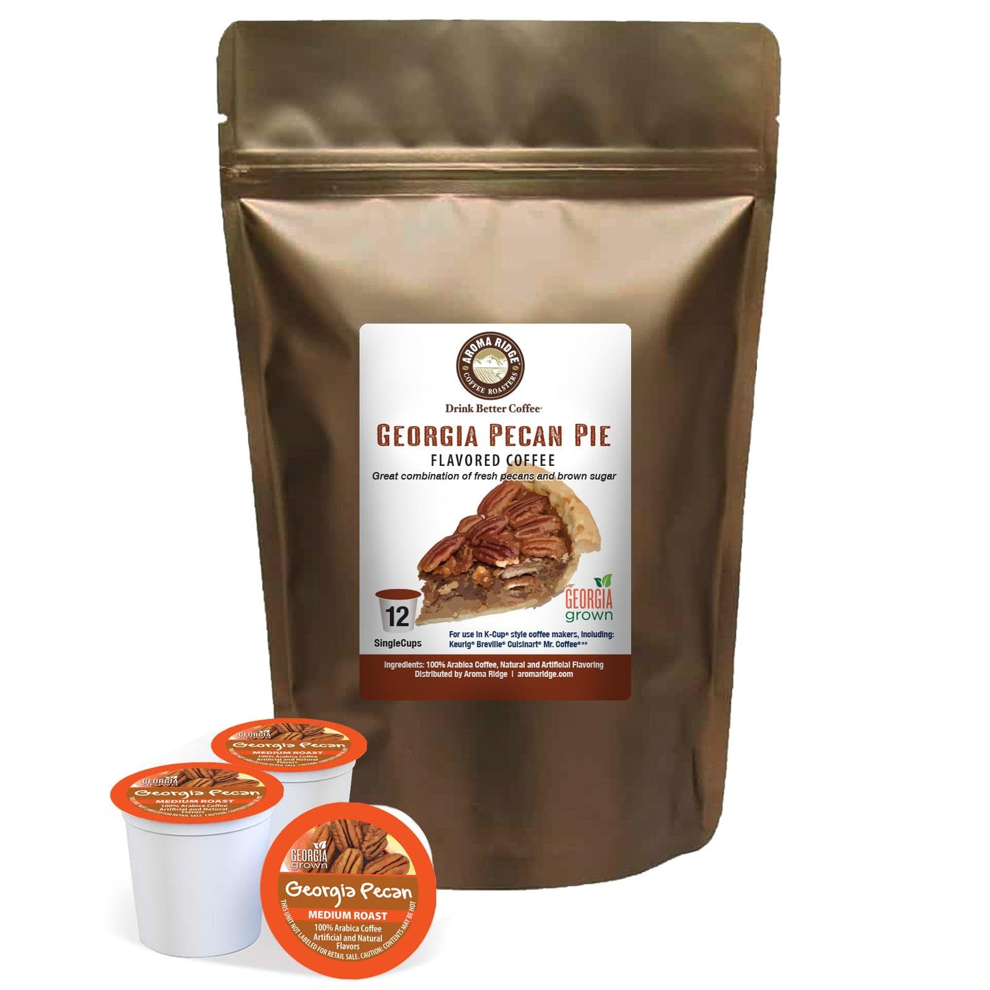 Aroma Ridge Georgia Pecan Flavored Coffee Single-Serve Pods 12 ct Medium Roast