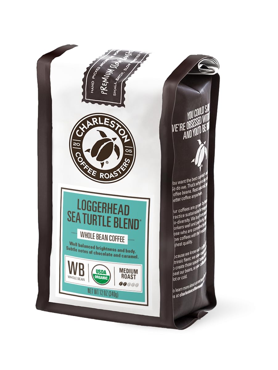 Charleston Coffee Roasters | Specialty Organic Whole Bean Coffee | Hand Picked, Premium Slow Roast (Loggerhead Sea Turtle Blend) 12oz