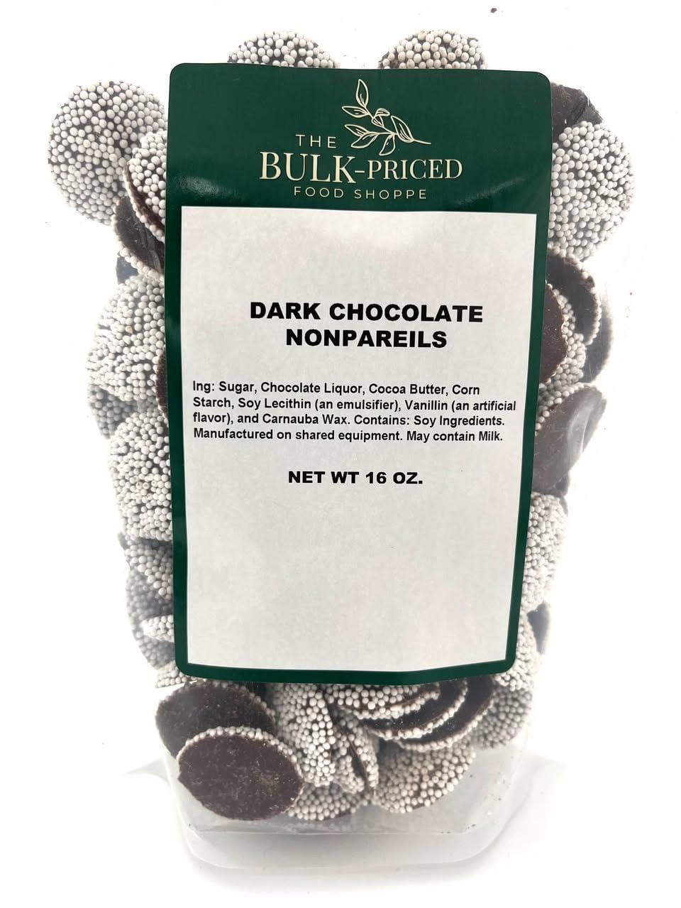 Dark Chocolate Nonpareils, Bulk Size (1 lb. Resealable Zip Lock Stand Up Bag)