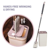 JFB Home Products Micro Flat Mop & Bucket System, Hands-Free Wringing Floor Cleaning, 3 Washable & Reusable Microfiber Pads, Wet or Dry Usage on Wood