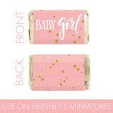 Pink and Gold It's a Girl Baby Shower Wrappers for Mini Chocolate Bars, Baby Shower Party Favor Candy Stickers - 42 Count