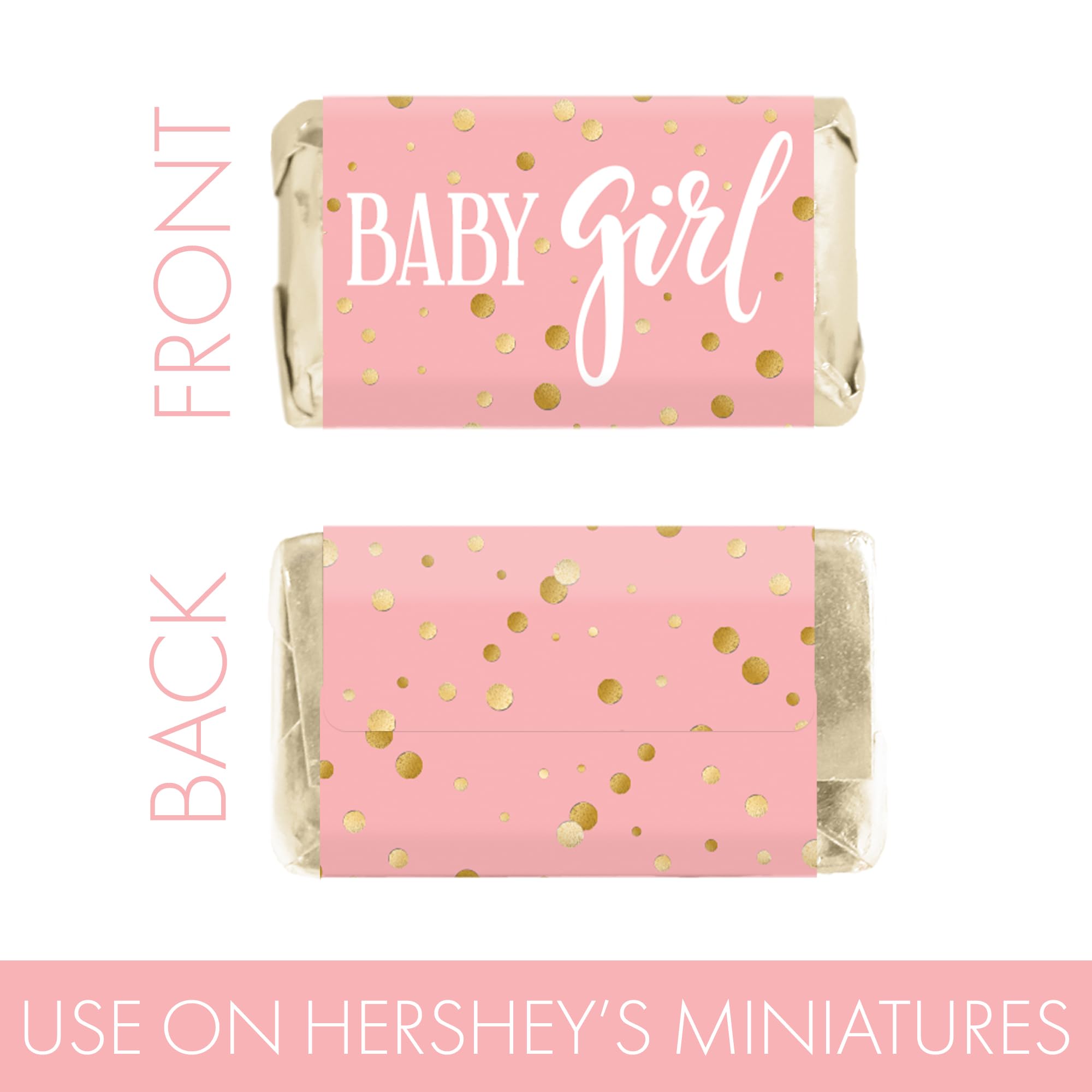 Pink and Gold It's a Girl Baby Shower Wrappers for Mini Chocolate Bars, Baby Shower Party Favor Candy Stickers - 42 Count