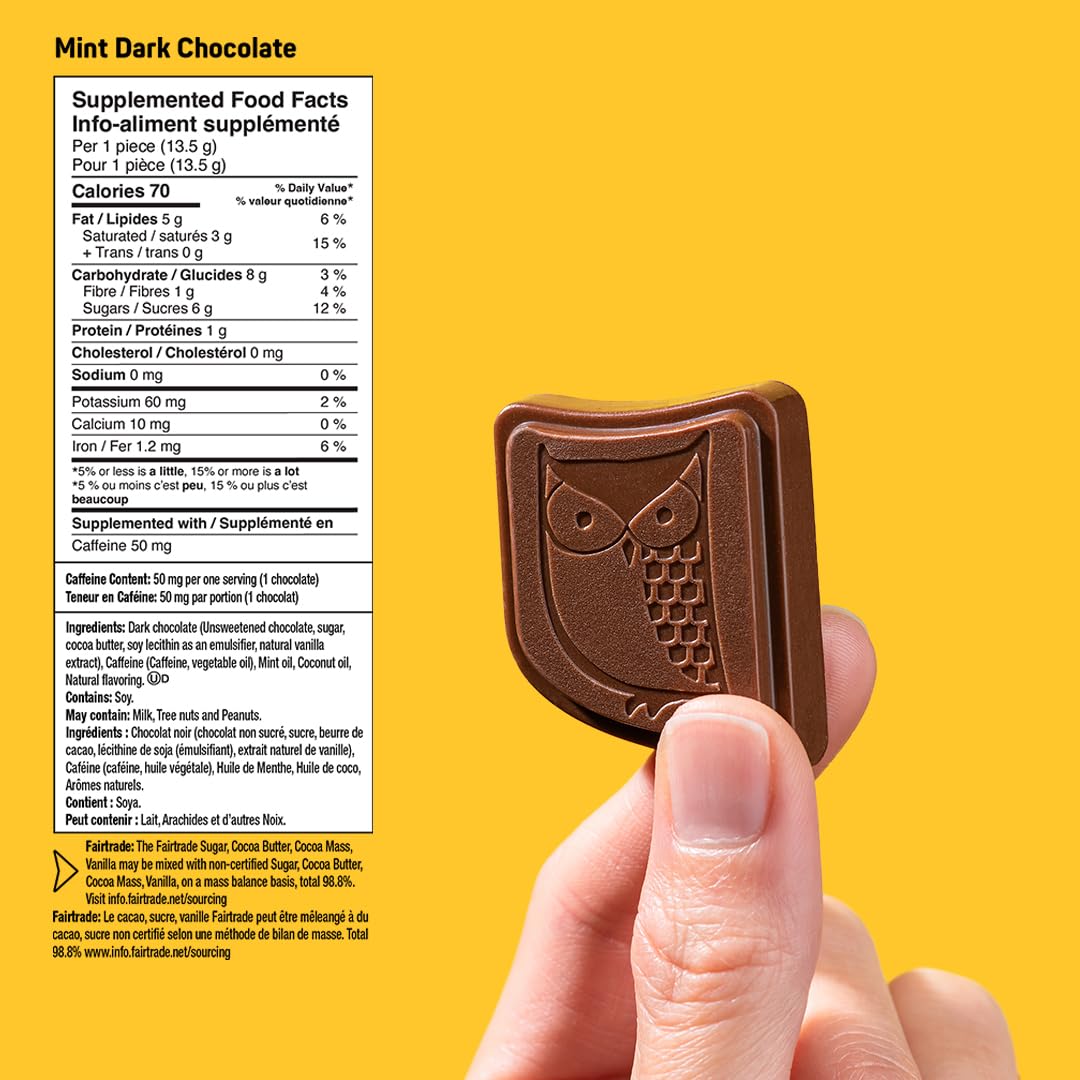 AWAKE - Caffeinated Chocolate Bites - Mint Dark Chocolate, 50 Bites - 50mg Caffeine - Individually Wrapped Energy Bites - Coffee Alternative