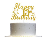 13 Birthday Cake Topper Gold Glitter, Party Decoration Ideas, Premium Quality, Sturdy Doubled Sided Glitter, Acrylic Stick. Made in USA (13th)