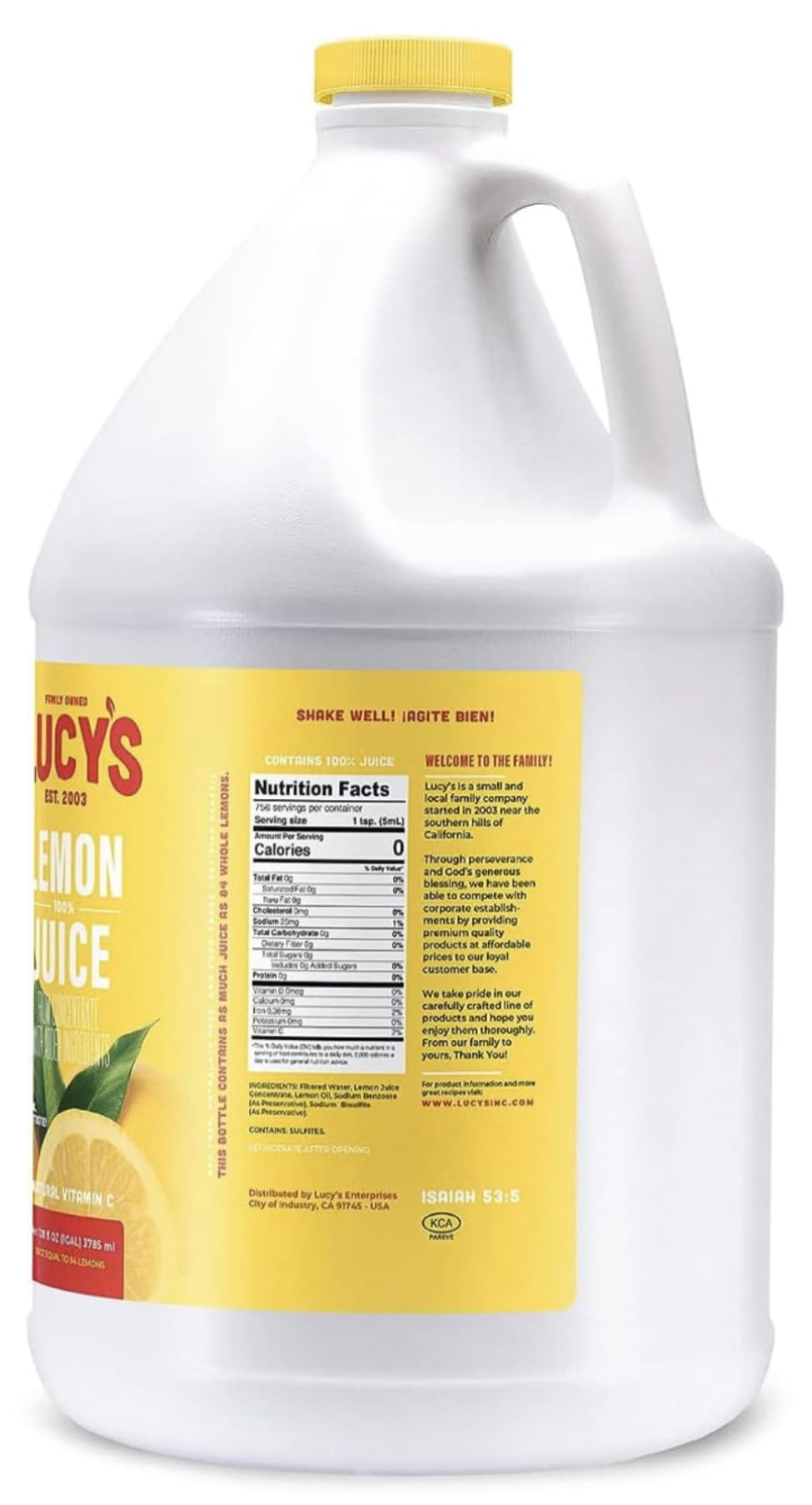 Lucy’s Family Owned - 100% Lemon Juice Gallon (128fl oz.)
