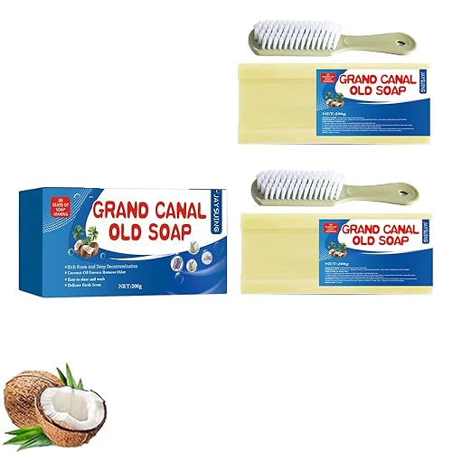 Canal Old Soap with Brush,2024 New Canal Soap Bar for Stains Canal Soap Bar Stain, Remover Easily Remove Stains from Clothes Grand Canal Soap