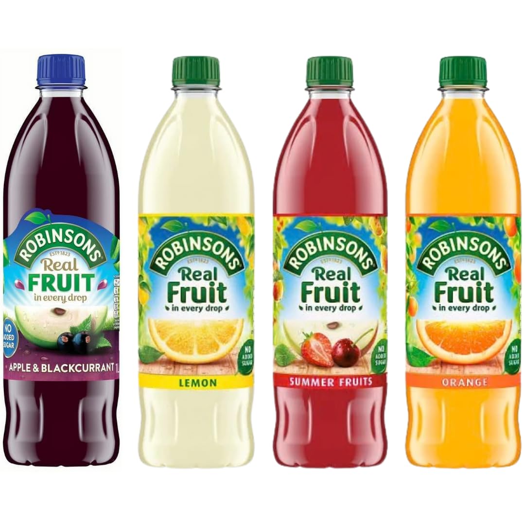 Robinsons Fruit Squash Variety Pack - No Added Sugar Squash - 33.8 Fl Oz (1lt) 4-Count