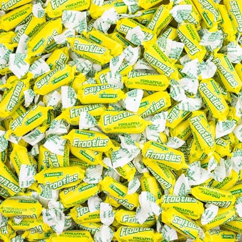 Pineapple Tootsie Roll Frooties Chewy Tropical Candy with Fresh Sweet & Juicy Flavor 85+ Pieces Individually Wrapped in Resealable Assortit Bag, 1.5