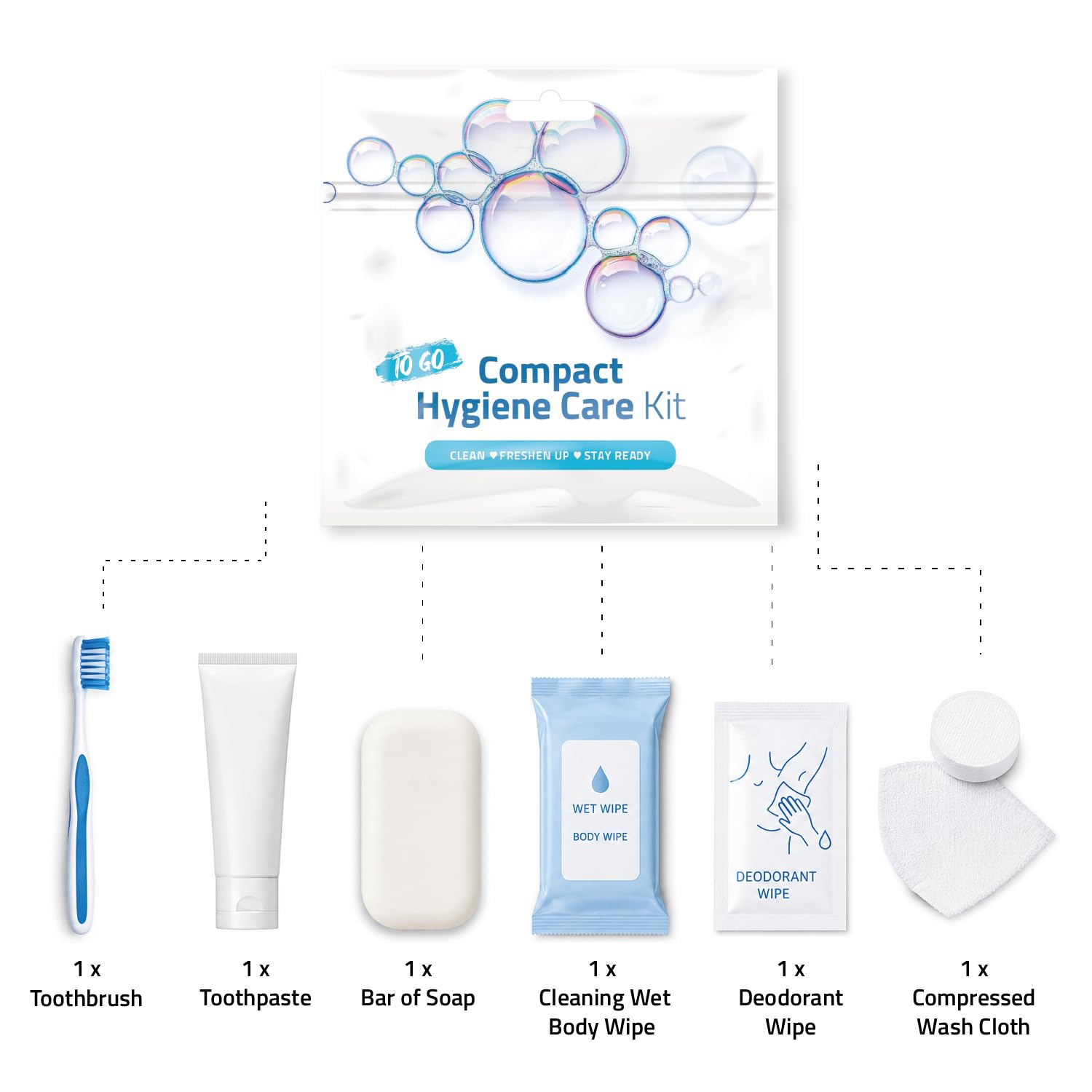 Portable Laundry Kit - Travel Clothes Cleaning Essentials with Liquid Detergent, Stain Remover Wipe, Dryer Sheet & Laundry Bag - Bulk Supply