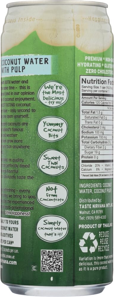 Taste Nirvana Real Coconut Water With Pulp, 16.2-oz. (Count of 12) Sold By HERO24HOUR Thank You