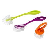 Casabella Loop 3-Piece Dish Brush Set - 15519AZ(Colors May Vary), Red Yellow Purple