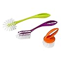 Casabella Loop 3-Piece Dish Brush Set - 15519AZ(Colors May Vary), Red Yellow Purple