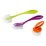 Casabella Loop 3-Piece Dish Brush Set - 15519AZ(Colors May Vary), Red Yellow Purple