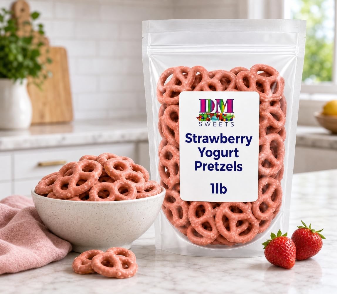Strawberry Yogurt Covered Pretzels - 1 lb Resealable Bag | Sweet & Crunchy Snack | Fresh Gourmet Pretzel Treats | Perfect for Gifting, Parties
