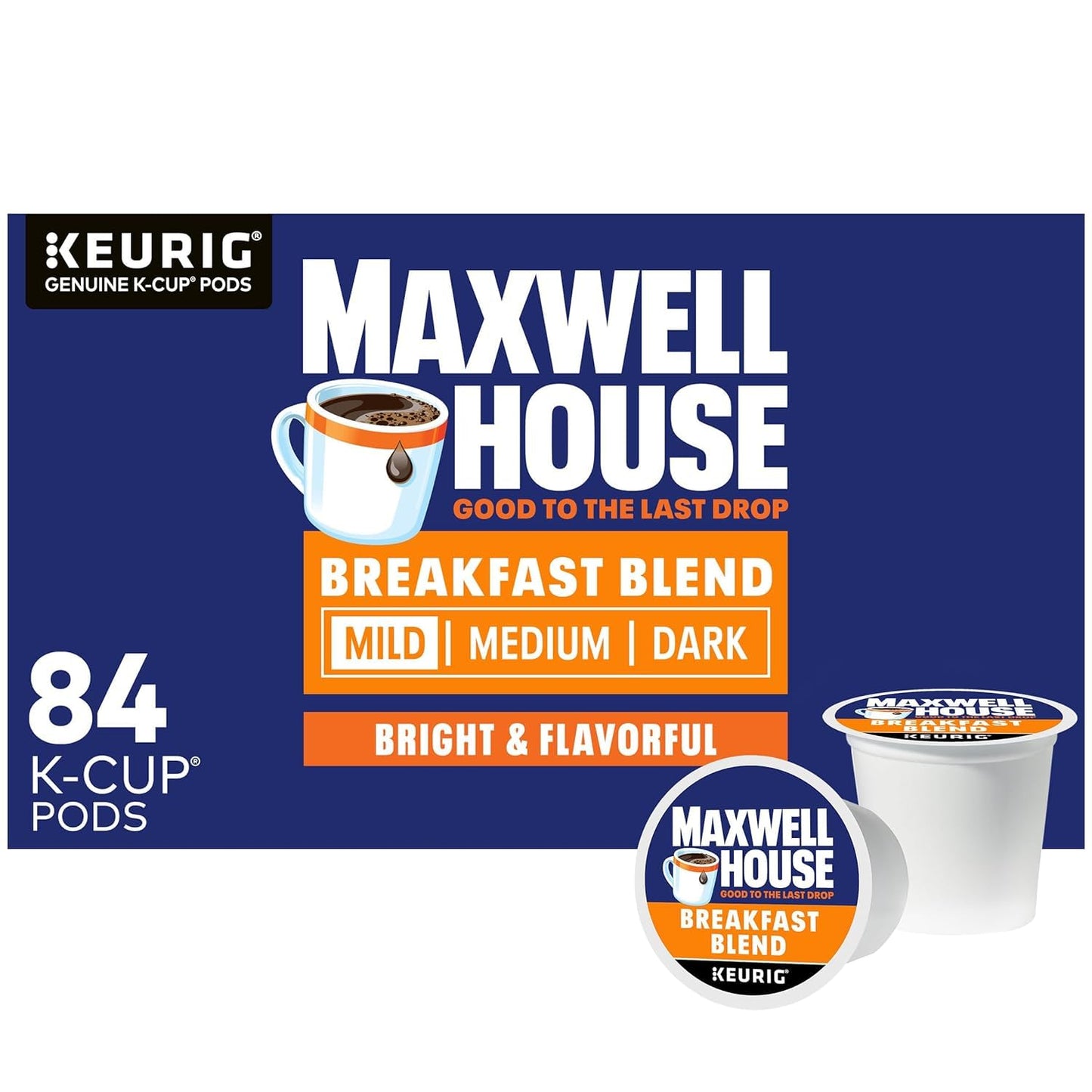 Maxwell House House Blend Medium Roast K-Cup Coffee Pods 84 CT + Breakfast Blend Light Ground Coffee K-Cup Pods 12 CT (Variety Pack)